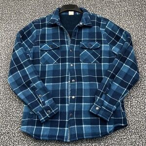 Voyager Shacket Men Medium Blue Flannel Plaid Fleece Lined Long Sleeve M